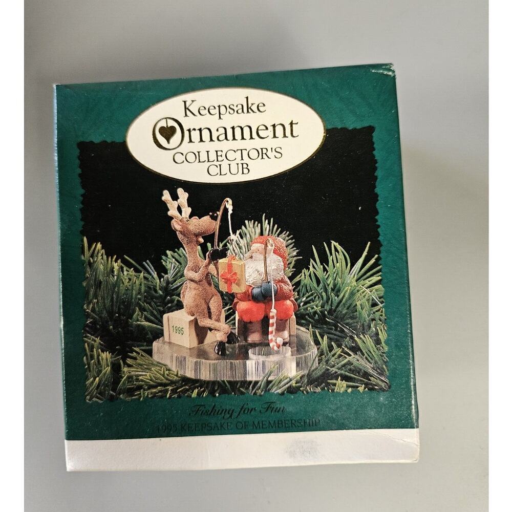 VINTAGE 1995 HALLMARK KEEPSAKE ORNAMENT FISHING FOR FUN COLLECTORS CLUB CLIP-ON